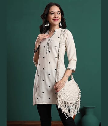 Royal Export Women Cotton Printed Straight Kurti ( White )