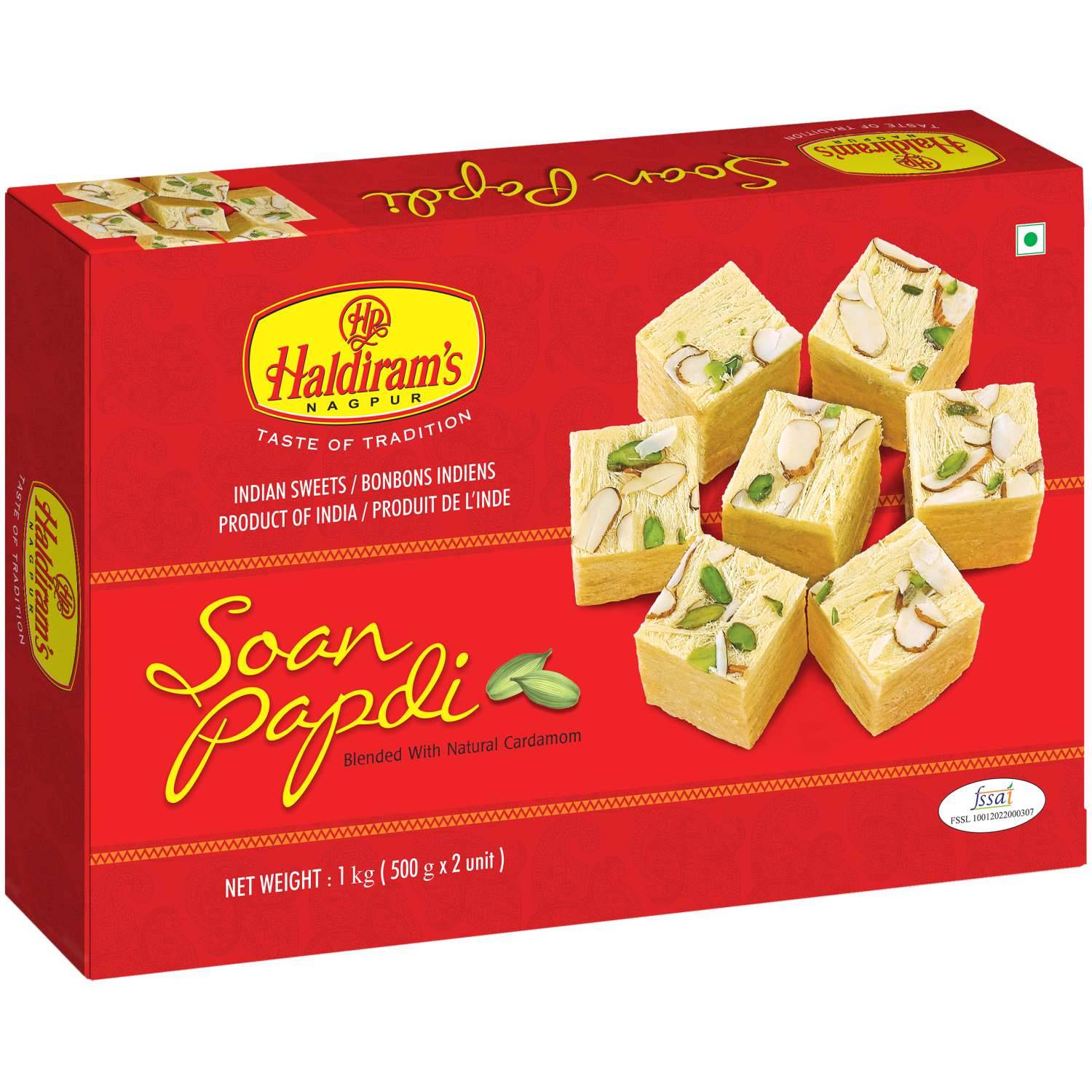 Haldiram's Soan Papdi (Elaichi Flavour) Packed Sweets - 1 Kg - Pack of 16
