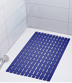 Eurotex Shower Mat Non Slip for Bathroom, Anti Skid Bathtub Mat (Plastic Stripped- Rubber Base, 46cm x 61cm)- Blue