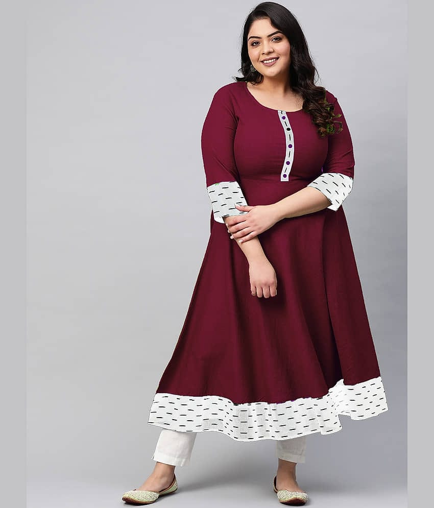 Estela - Wine Cotton Women's Anarkali Kurti ( Pack of 1 )