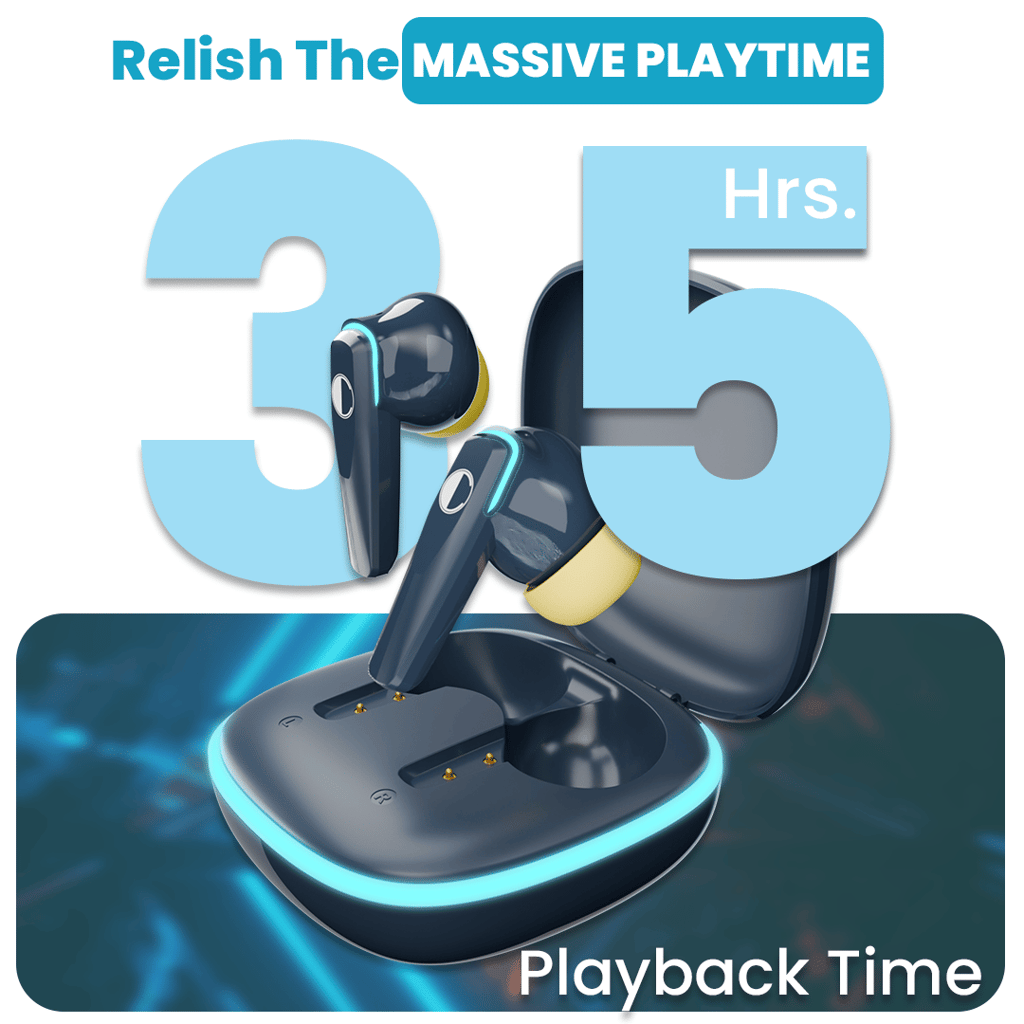 Cellecor BroPods C103 PLAY Quad Mic TWS |35H Playtime, ENC, 5.3v, 50ms Low Latency Gaming Bluetooth-Blue