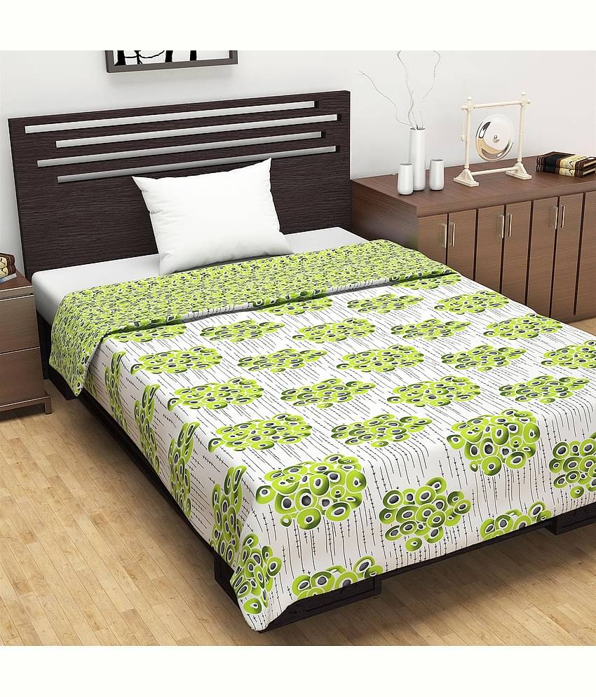 DIVINE CASA Single Polyester Green Floral Dohar