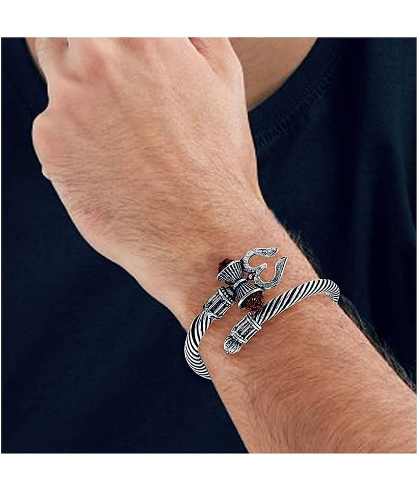 SILVER SHINE Adjustable  Trishul Damroo Rudraksha Bahubali Kada Bracelet Mahakal For Men Boys Girls