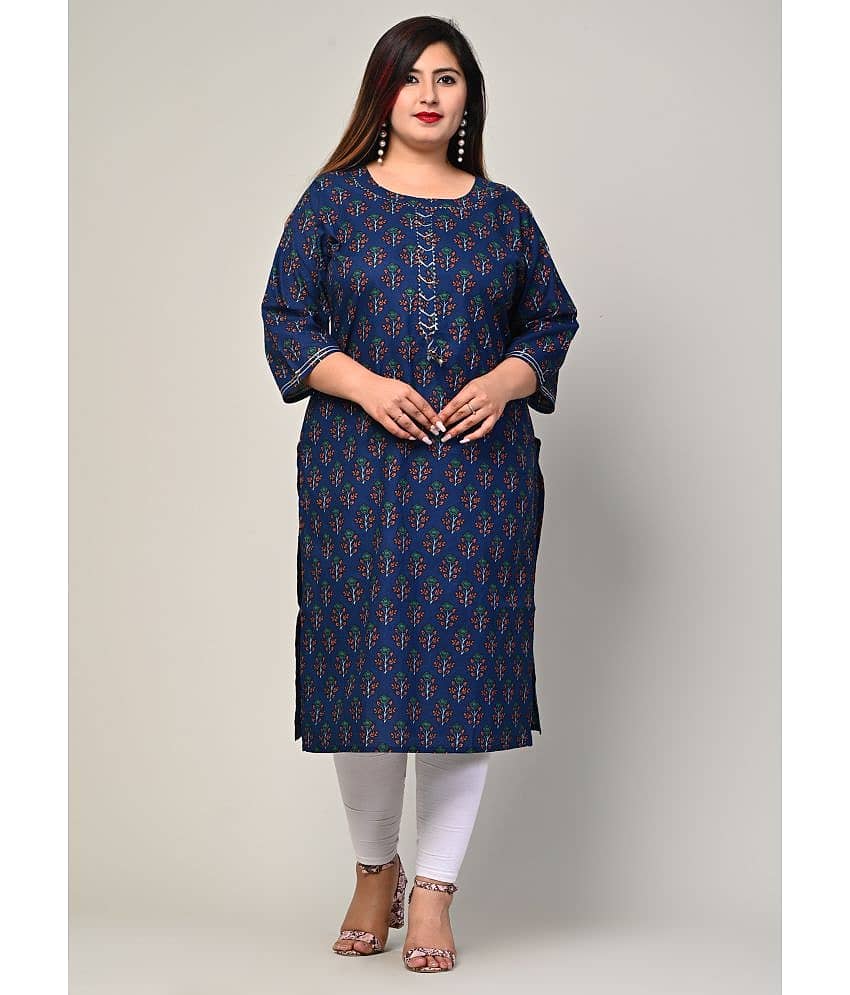 Swasti - Blue Cotton Women's Straight Kurti ( Pack of 1 )