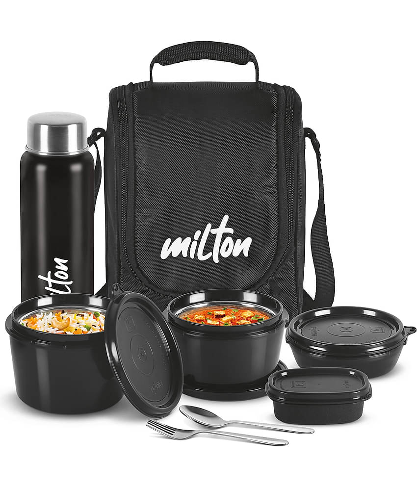 Milton PRO LUNCH,BLACK Stainless Steel Lunch Box 5 - Container ( Pack of 1 )