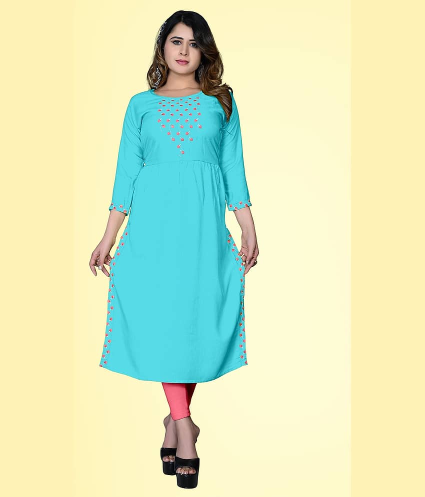 haya fashion - Light Blue Rayon Women's A-line Kurti ( Pack of 1 )