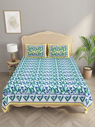 Floral Print Cotton Double King Bedsheet with 2 Pillow Covers-Ethnic Motifs / Double King (90X108 Inches) / Regular