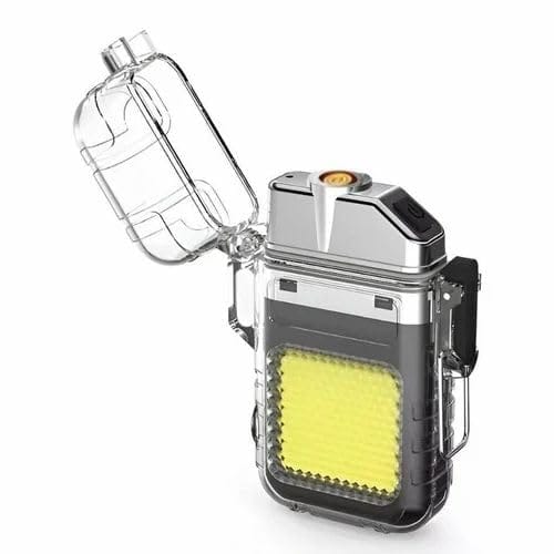 Waterproof Windproof Electric Lighter, Camping Light, Clear Case, USB Rechargeable, Multifunctional Outdoor