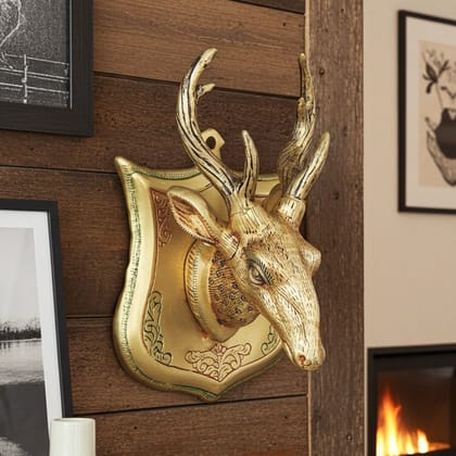 Brass Deer Face Wall Hanging for Home Entrance & Living Room Decor, Height : 11.7 Inch (BSMAS936 A)