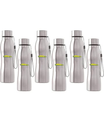 HomePro Single Wall Diamond Cut Water Bottle Silver Stainless Steel Water Bottle 1000 mL ( Set of 6 )