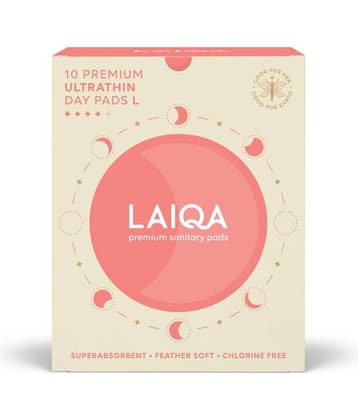 LAIQA Ultra Soft Moderate Flow Day Sanitary Pads for Women - 10 L Pads + 2 Pantyliners | 100% Biodegradable Disposable Bags