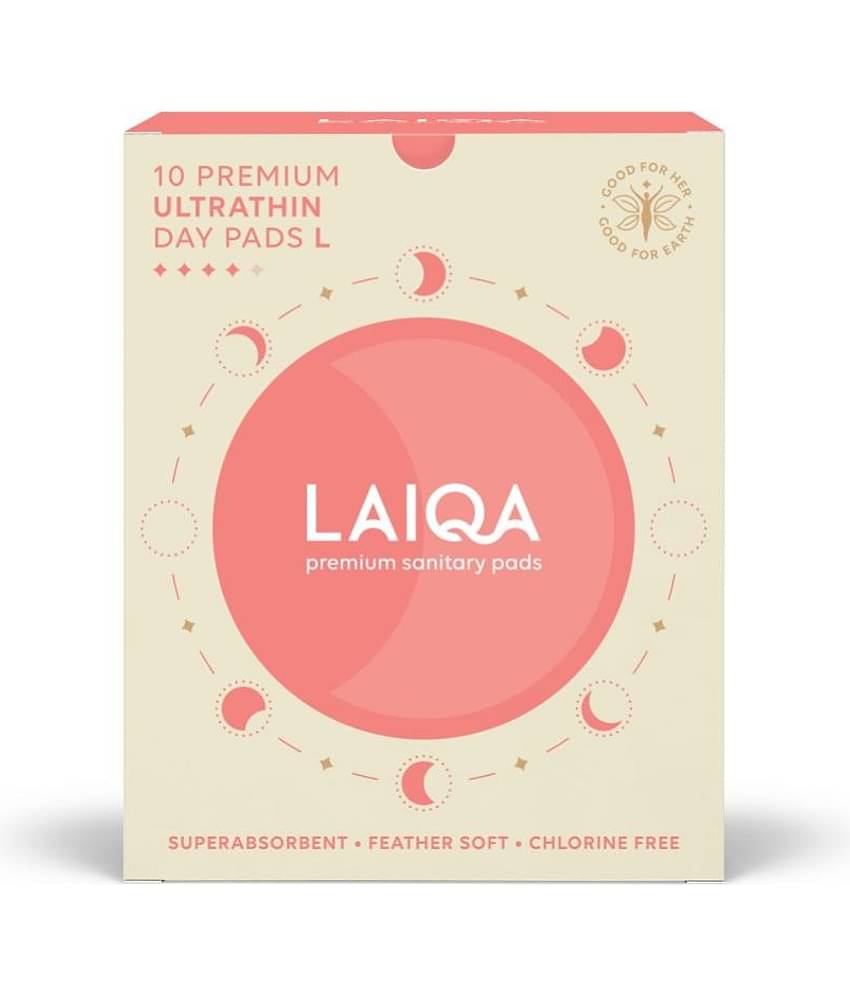 LAIQA Ultra Soft Moderate Flow Day Sanitary Pads for Women - 10 L Pads + 2 Pantyliners | 100% Biodegradable Disposable Bags