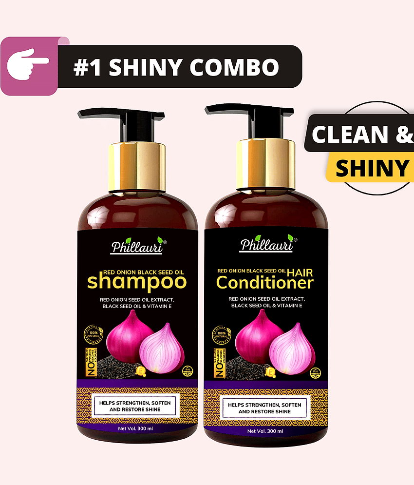 Phillauri Red Onion Shampoo and Conditioner - Hair Strength, Growth and Shiny Formula for women and men (Shampoo (300 ML) + Conditioner (300 ML))