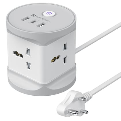 Portronics Power Plate 9 Pro 7-in-1 Power Extender, 4x Universal Sockets, 2x USB-A, Type-C Port, 2M Cord, Space-Saving with ON/OFF Switch