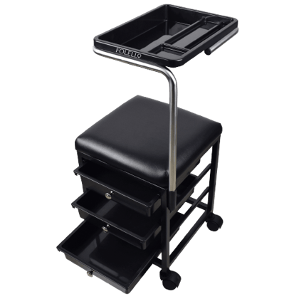 FOLELLO Adjustabele Pedicure Moveable Trolley Cart with Sitting Tool | Removable Accessory Tray with compartments | Handle Knob with Cushion Pads for Comfortable Seating (Black)