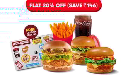 3 Premium Veg Burgers + Beverage + Fries