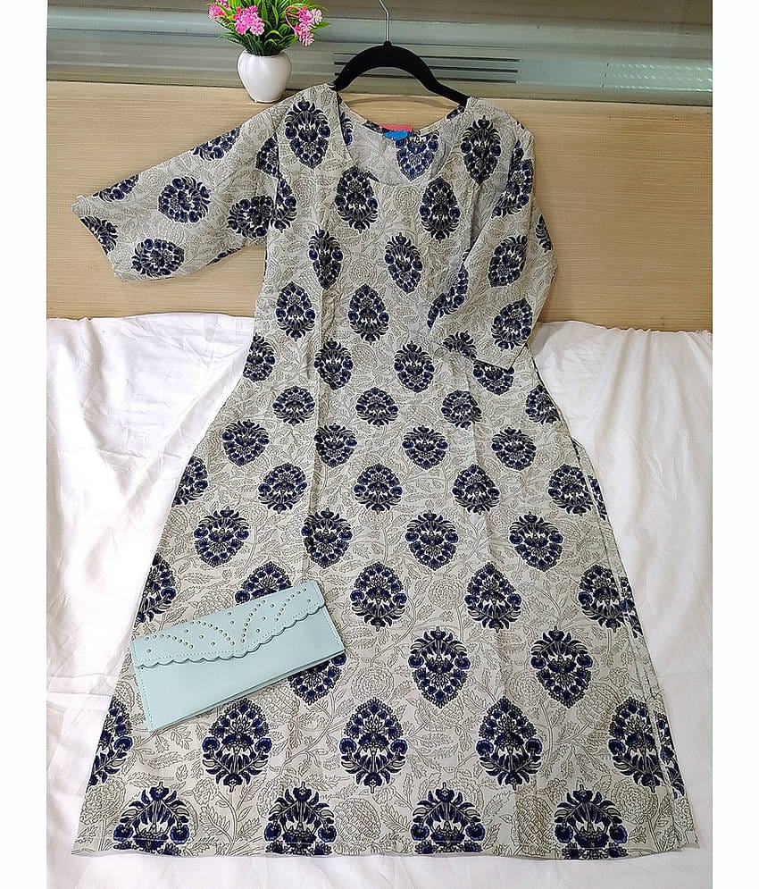 Ethnic Basket Pack of 1 Crepe Printed Straight Women's Kurti - ( Grey )