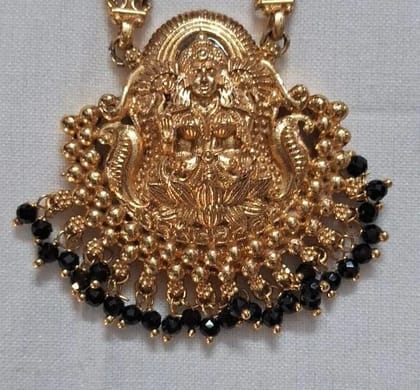 Lakshmi Pendant with Black Beads Necklace
