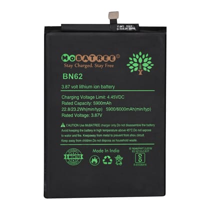 Mobatree BN62 Original Mobile Battery for Poco M3, Xiaomi Mi Redmi Note 9 4G, Redmi 9T, Redmi 9 Power, 5900mAh (6 months Guarantee)