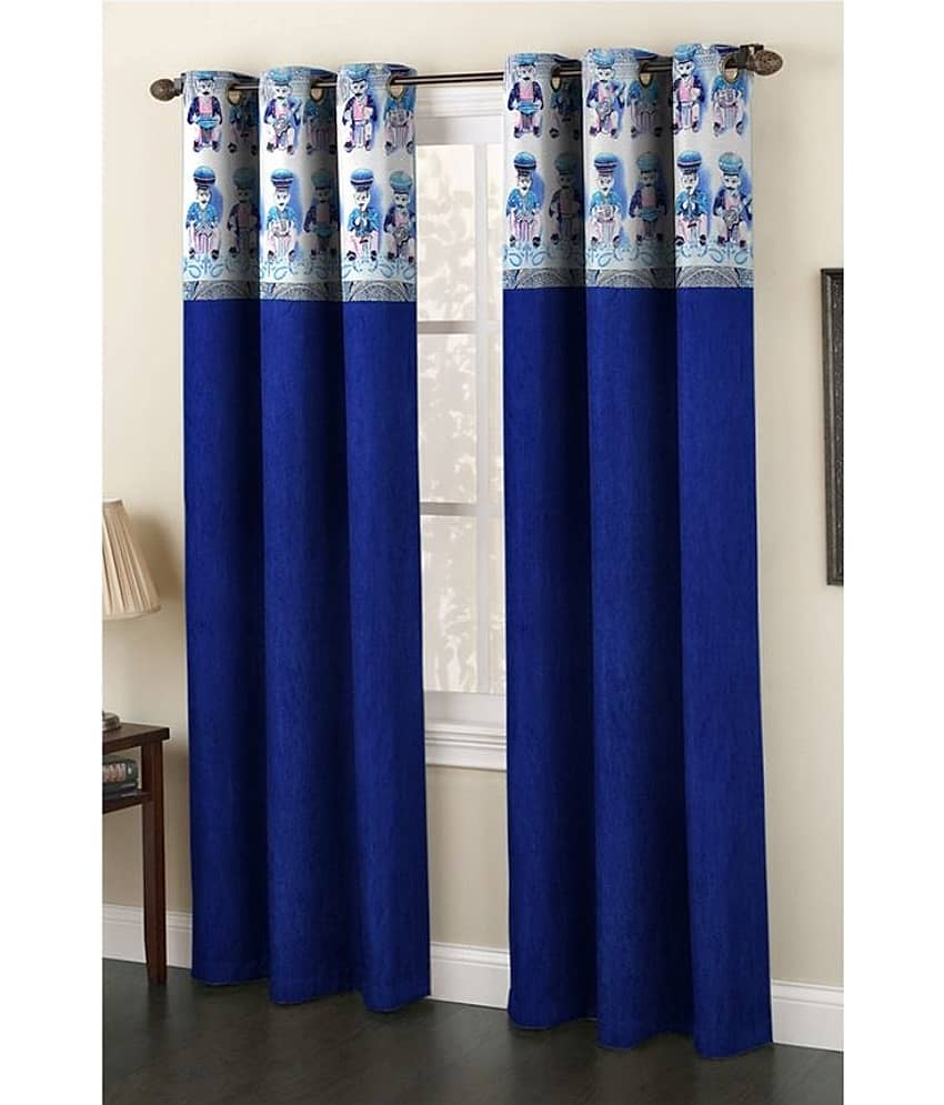 Homefab India Contemporary Semi-Transparent Eyelet Window Curtain 5ft (Pack of 2) - Blue