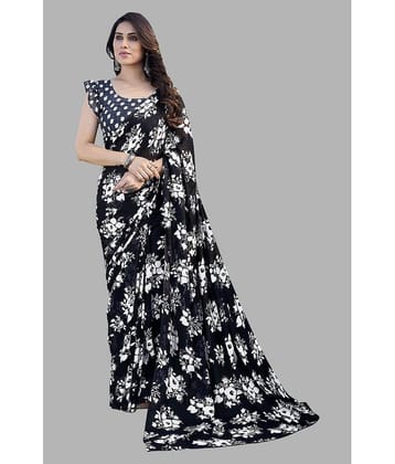 ANAND SAREES Georgette Printed Saree With Unstitched Blouse Piece ( Black )
