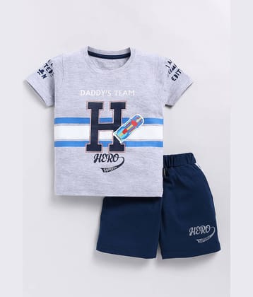 CUTOPIES Pack of 1 Boys Cotton T-Shirt & Shorts Set ( Navy Blue )