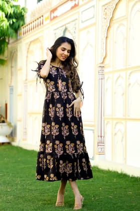 TRADITIONAL BAGRU PRINTBagru Hand Block Printed Cotton One Piece DressAttached Dori with Tussle in Neck Line/