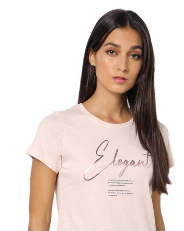 Women's Cotton Printed Round Neck T.Shirt (Pink, S)-PID54183