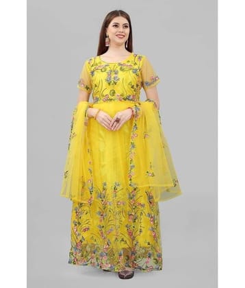 JULEE - Peach Anarkali Net Women's Semi Stitched Ethnic Gown ( Pack of 1 )