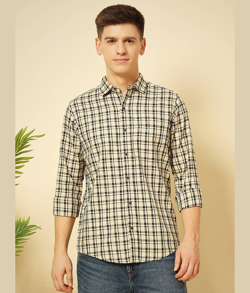 ENSPYR 100% Cotton Regular Fit Checks Full Sleeves Men's Casual Shirt - Beige ( Pack of 1 )