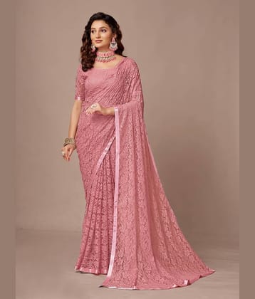 VANRAJ CREATION Net Self Design Saree With Unstitched Blouse Piece ( Brown )