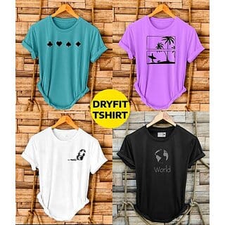 Fashlook Printed Round Neck Polyester Casual Multicolor Half Sleeve T-Shirt For Mens (Pack of 4)