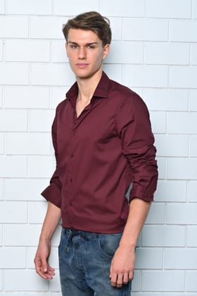 Cupid - Cotton Lycra Solid Shirt - Maroon-S-38 / MAROON