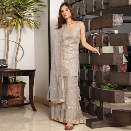 Grey metallic chanderi sharara set-XS
