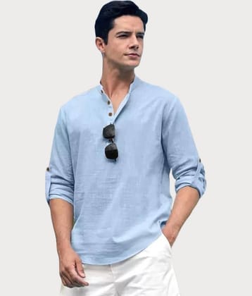Life Roads Sky Blue Cotton Men's Shirt Style Kurta ( Pack of 1 )