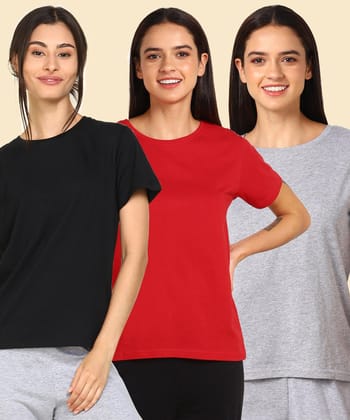 Young Trendz Womens Regular Fit Combo Solid Tshirt-S / Black  Red  Grey