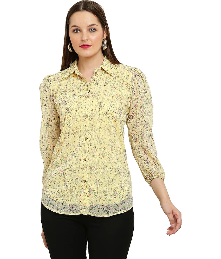 FASHJONS 360 Women's Georgette Regular Top ( Yellow )
