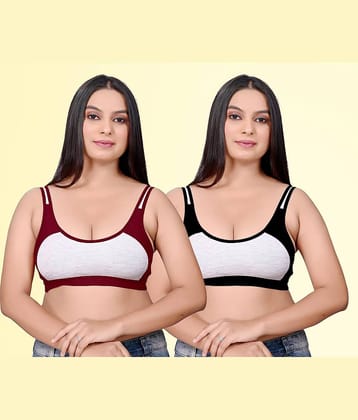haya fashion Pack of 2 Cotton Non Padded Women's Everyday Bra ( Multicolor ) Rima Sports D706