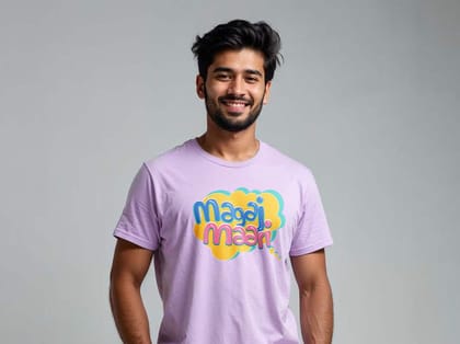 Taarak Mehta Ka Ooltah Chashmah| Lavender Front Printed Regular Fit T-Shirts For Men (MAGAJ MAARI)