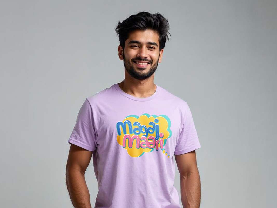 Taarak Mehta Ka Ooltah Chashmah| Lavender Front Printed Regular Fit T-Shirts For Men (MAGAJ MAARI)
