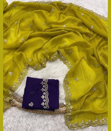 Aika Satin Embellished Paithani Sarees With Unstitched Blouse Piece ( Lime Green1 )