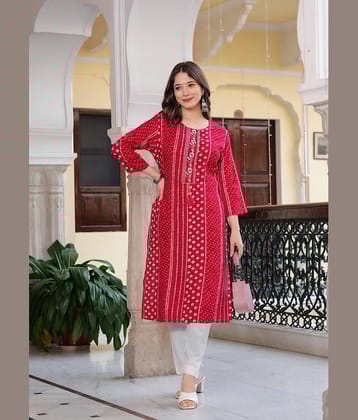 Kapadia Pack of 1 Rayon Embroidered Straight Women's Kurti - ( Pink )