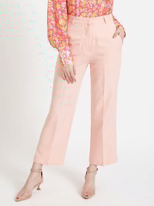 Women'S Luxury Banana Crepe Peach Straight Fit Flap Pocket Trouser-28