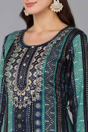 Navy Blue Viscose Rayon Geometric Embroidered Straight Kurta VCK9061
