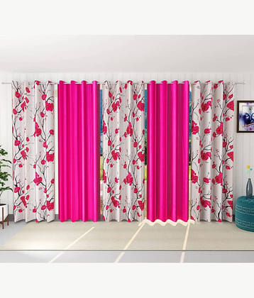 Kraftiq Homes Floral Semi-Transparent Eyelet Curtain 9 ft ( Pack of 5 ) - Multicolor