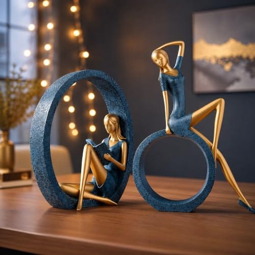 Resin Girl Sculptures for Home Decor (Pack of 2, Light Green)