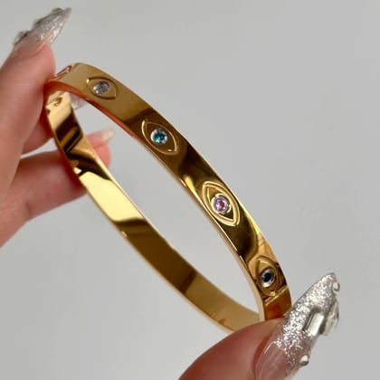 Kiran 18K Gold Plated Evil Eye Bangle (Open Clasp)