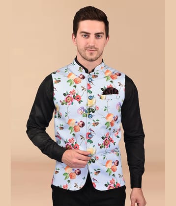 PRINTCULTR Blue Cotton Blend Men's Nehru Jacket ( Pack of 1 )