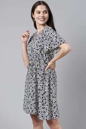 Off-White Polyester Abstract Print Fit & Flare Mini Dress VD1003 Off-White Polyester Abstract Print Fit & Flare Mini Dress VD1003