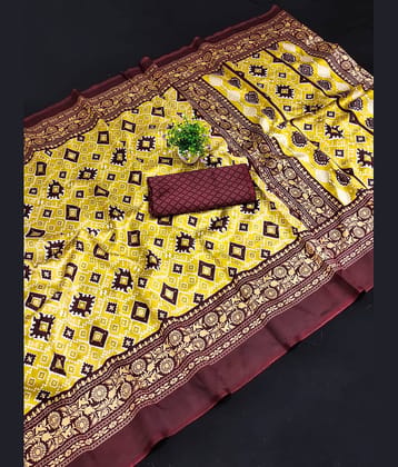 Kanooda Prints Art Silk Printed Saree With Unstitched Blouse Piece ( Wine )